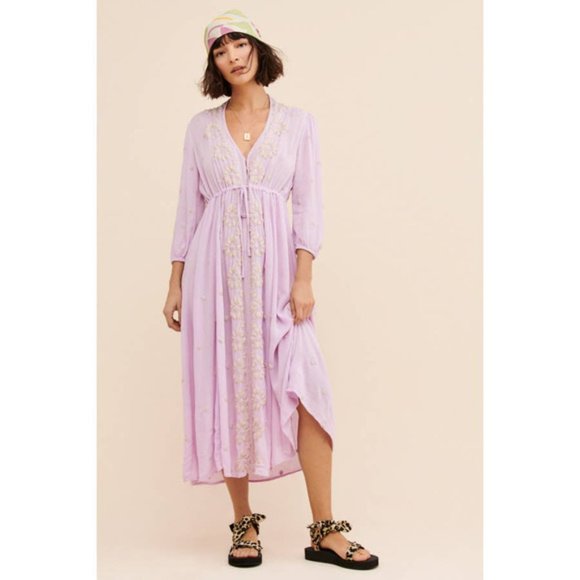 Free People Embroidered Fable Midi Dress Lilac - Picture 7 of 8